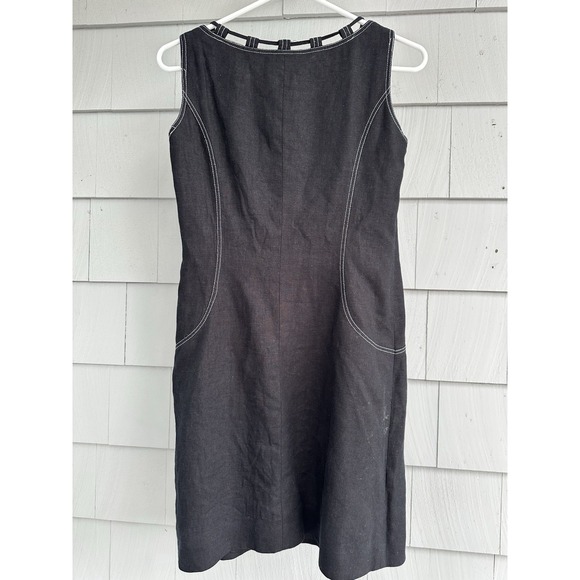 David Meister Black LInen Sleeveless Sheath Dress w/ Contrast Stitching Sz 8‎ - Picture 5 of 5